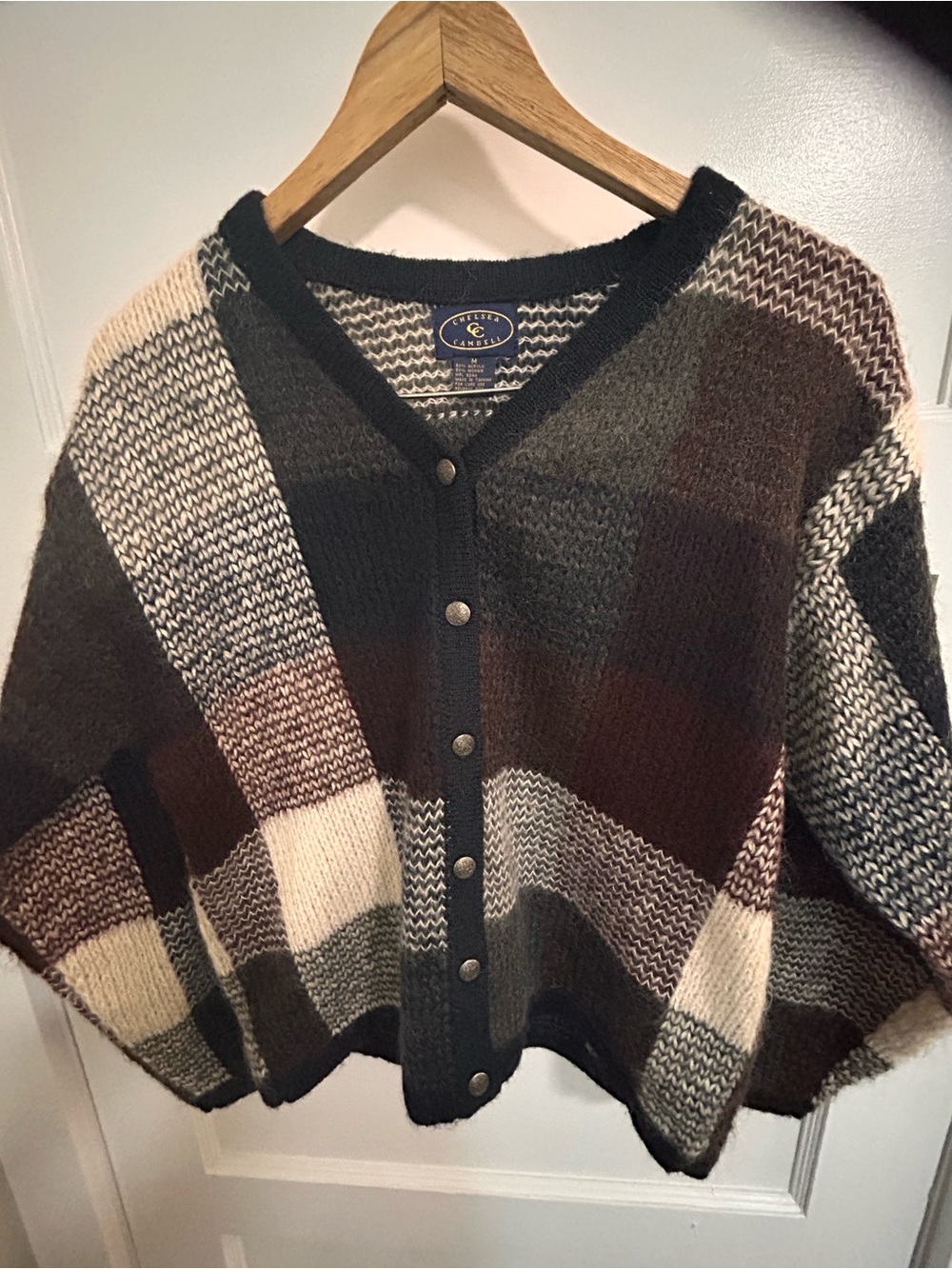 Cozy Plaid Button-Front Knit Sweater Cardigan - Multi Brown/Cream